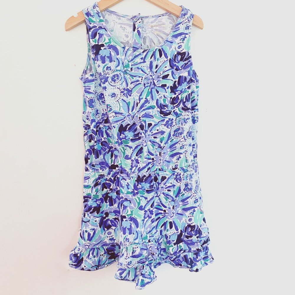 Lilly Pulitzer Girls Blue Green Floral Print Sleeveless romper